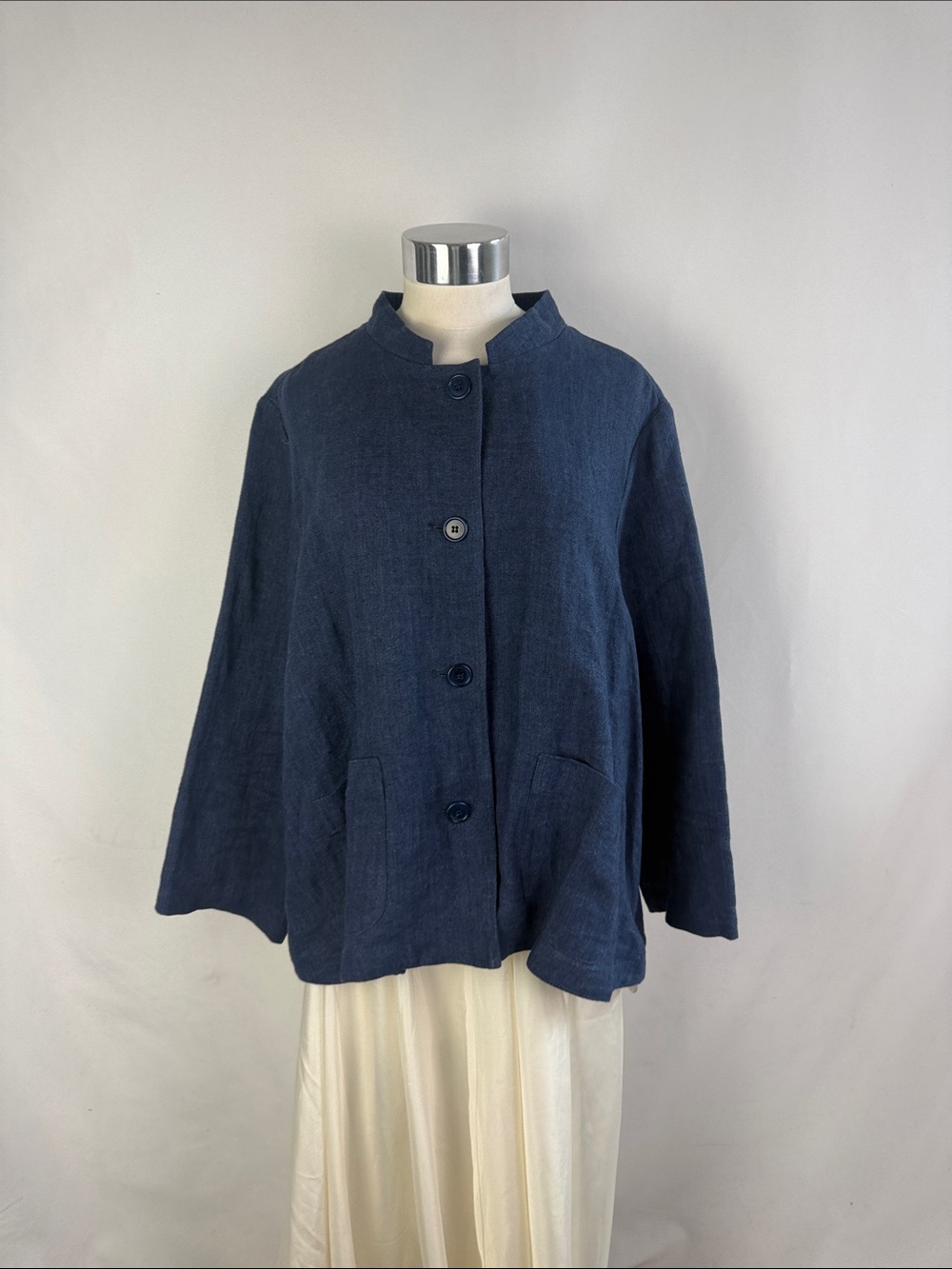 ROSSOPURO BLUE LINEN JACKET HIGH NECK